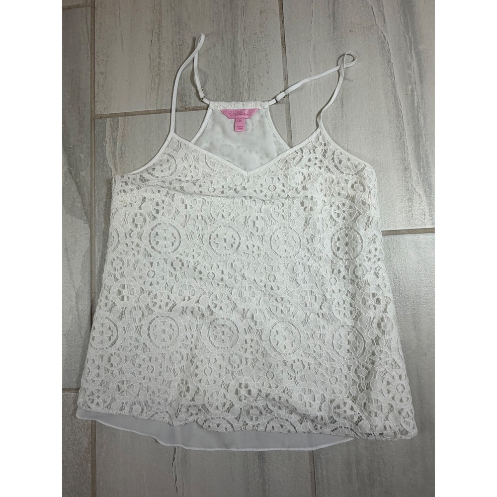 Lilly Pulitzer White Lace Cami Top Adjustable Straps Racerback Style 93411 XS